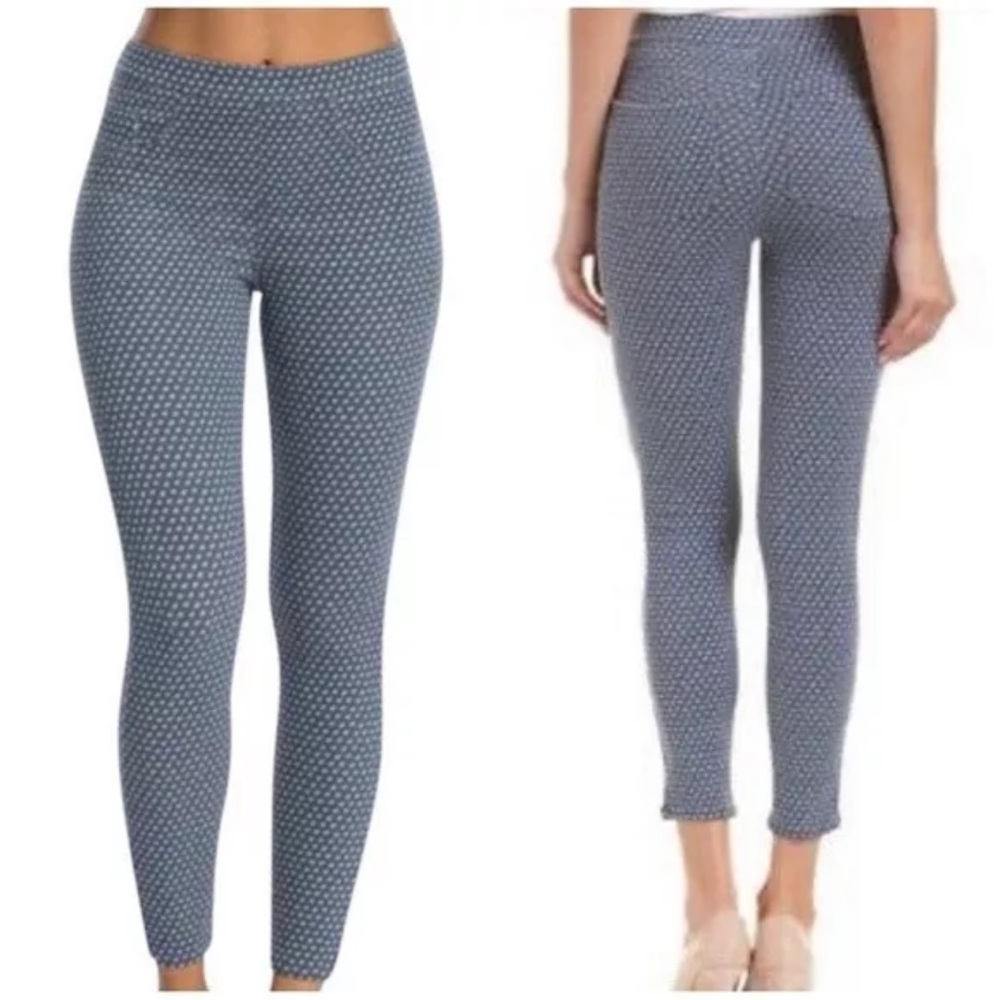 SPANX Painted Dot Blue Polka Dot Jeanish Ankle High Rise Leggings Size M